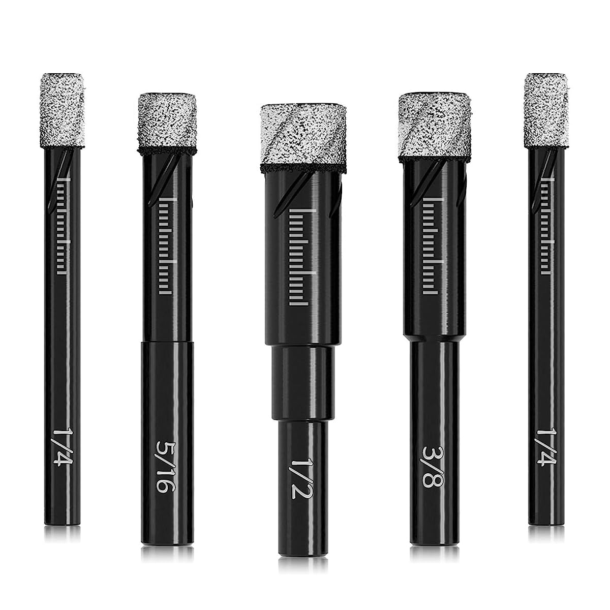 Serplex 5Pcs Dry Diamond Drill Bits Set with Storage Case, For Granite Marble Tile Ceramic Stone Glass Hard Materials (Not For Wood), Round Shank with size 1/4, 5/16, 3/8, 1/2 inch Serplex 5Pcs Dry Diamond Drill Bits Set with Storage Case, For Granite Marble Tile Ceramic Stone Glass Hard Materials (Not For Wood), Round Shank with size 1/4, 5/16, 3/8, 1/2 inch